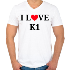 PRINTFASHION I LOVE K1 - Férfi V-nyakú póló - Fehér férfi póló