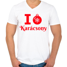 PRINTFASHION I love Karácsony  - Férfi V-nyakú póló - Fehér férfi póló