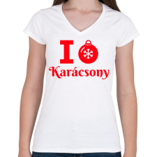 PRINTFASHION I love Karácsony  - Női V-nyakú póló - Fehér női póló