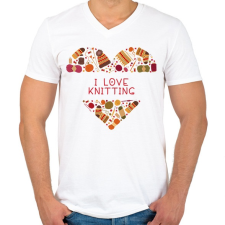 PRINTFASHION I love knitting - Férfi V-nyakú póló - Fehér férfi póló