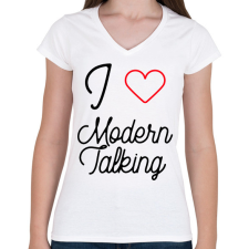 PRINTFASHION I love Modern Talking - Női V-nyakú póló - Fehér női póló
