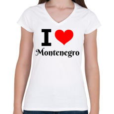 PRINTFASHION I love Montenegro - Női V-nyakú póló - Fehér