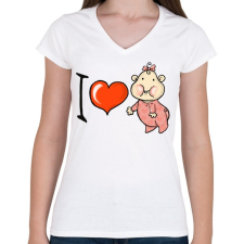 PRINTFASHION I love my baby - Női V-nyakú póló - Fehér női póló
