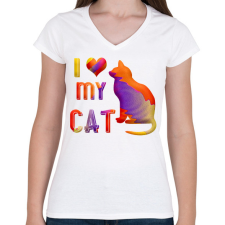 PRINTFASHION I love my cat - Szeretem a macskámat - Női V-nyakú póló - Fehér női póló