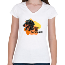 PRINTFASHION I love my dachshund - Női V-nyakú póló - Fehér női póló
