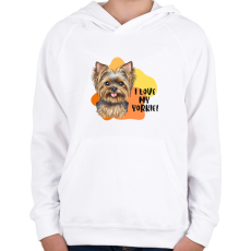PRINTFASHION I love my yorkie - Gyerek kapucnis pulóver - Fehér
