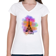 PRINTFASHION i love paris - Női V-nyakú póló - Fehér női póló