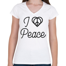PRINTFASHION I love peace - Női V-nyakú póló - Fehér női póló
