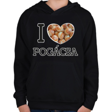 PRINTFASHION I love Pogácsa - Gyerek kapucnis pulóver - Fekete gyerek pulóver, kardigán