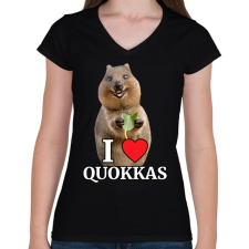 PRINTFASHION I love quakkas! - Női V-nyakú póló - Fekete női póló