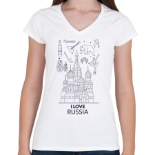 PRINTFASHION I LOVE RUSSIA - Női V-nyakú póló - Fehér női póló