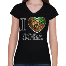 PRINTFASHION I love Soba - Női V-nyakú póló - Fekete