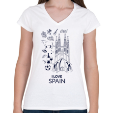 PRINTFASHION I LOVE SPAIN - Női V-nyakú póló - Fehér