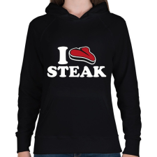 PRINTFASHION I love steak - Női kapucnis pulóver - Fekete női pulóver, kardigán