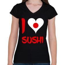 PRINTFASHION I love sushi - Női V-nyakú póló - Fekete női póló