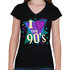PRINTFASHION I love the 90's - Női V-nyakú póló - Fekete