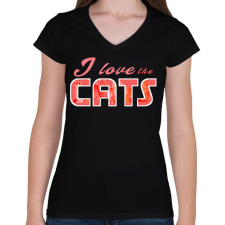 PRINTFASHION i love the cats - Női V-nyakú póló - Fekete női póló