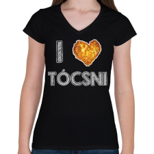 PRINTFASHION I love tócsni - Női V-nyakú póló - Fekete női póló