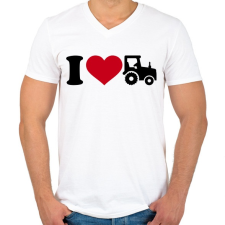PRINTFASHION I love traktor - Férfi V-nyakú póló - Fehér férfi póló
