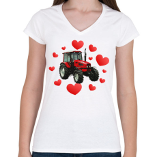 PRINTFASHION I love Traktor - Női V-nyakú póló - Fehér