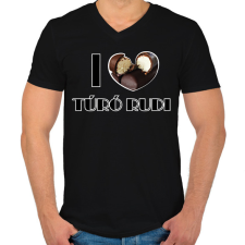 PRINTFASHION I love Túró rudi - Férfi V-nyakú póló - Fekete férfi póló