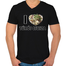 PRINTFASHION I love Túrós csusza - Férfi V-nyakú póló - Fekete