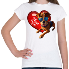 PRINTFASHION I Love You - szívecskés kutyás póló minta, ajándék ötlet Valentin napra - Női póló - Fehér