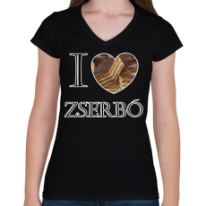 PRINTFASHION I love zserbó - Női V-nyakú póló - Fekete