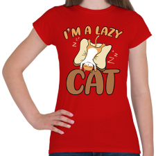 PRINTFASHION I'm a lazy cat - Női póló - Piros női póló
