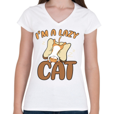 PRINTFASHION I'm a lazy cat - Női V-nyakú póló - Fehér