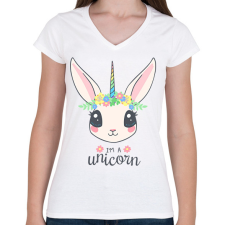 PRINTFASHION I'm a unicorn - Női V-nyakú póló - Fehér női póló