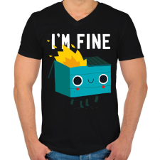 PRINTFASHION I'm fine - szemetes - Férfi V-nyakú póló - Fekete férfi póló