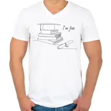 PRINTFASHION I'm free - Diplomás minta - Férfi V-nyakú póló - Fehér férfi póló