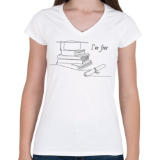 PRINTFASHION I'm free - Diplomás minta - Női V-nyakú póló - Fehér