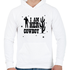 PRINTFASHION I'm her cowboy - Férfi kapucnis pulóver - Fehér férfi pulóver, kardigán