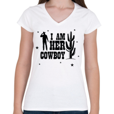 PRINTFASHION I'm her cowboy - Női V-nyakú póló - Fehér