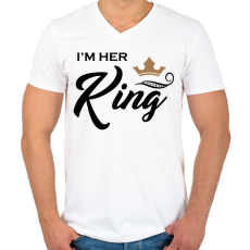 PRINTFASHION I'M HER KING - Férfi V-nyakú póló - Fehér