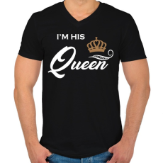 PRINTFASHION I'M HIS QUEEN - Férfi V-nyakú póló - Fekete