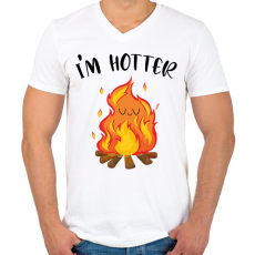 PRINTFASHION I'm hotter - Férfi V-nyakú póló - Fehér