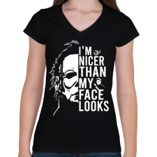 PRINTFASHION I'm nicer than my face looks - Női V-nyakú póló - Fekete női póló