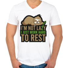 PRINTFASHION I'm not lazy - Férfi V-nyakú póló - Fehér férfi póló