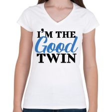 PRINTFASHION I'm the good twin - Női V-nyakú póló - Fehér női póló