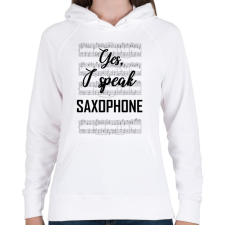 PRINTFASHION I speak saxophone - Női kapucnis pulóver - Fehér női pulóver, kardigán