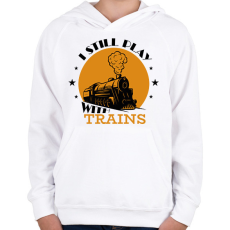 PRINTFASHION I still play with trains - Gyerek kapucnis pulóver - Fehér