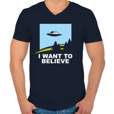 PRINTFASHION i want to believe - Férfi V-nyakú póló - Sötétkék