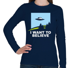 PRINTFASHION i want to believe - Női hosszú ujjú póló - Sötétkék