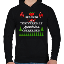 PRINTFASHION Idegesítő testvéremet ajándékra cserélném - Férfi kapucnis pulóver - Fekete férfi pulóver, kardigán
