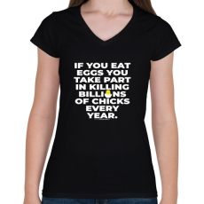 PRINTFASHION If you eat eggs... - vegán aktivista grafika - #10 - Női V-nyakú póló - Fekete