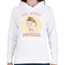 PRINTFASHION Igen, beszélek hörcsögül - Női kapucnis pulóver - Fehér női pulóver, kardigán