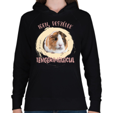 PRINTFASHION Igen, beszélek tengerimalacul - Női kapucnis pulóver - Fekete női pulóver, kardigán